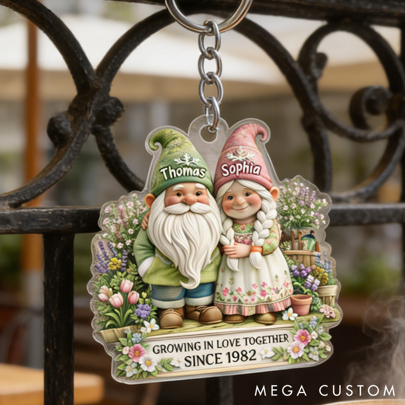 Personalized Couple Gnome Keychain Growing Old Together Couple Garden Keychain Anniversary Valentine's Gift Keychain for Her Him