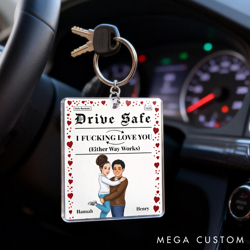 Personalized Couple Keychain Drive Safe I Love You Either Way Works Couple Valentine's Gift for Husband Wife Anniversary Gift Keychain