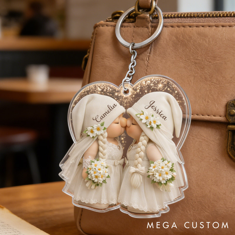 Personalized Gnome Couple Keychain Kiss Couple Gnome Keyring Wedding Anniversary Gift for Him Her Valentine's