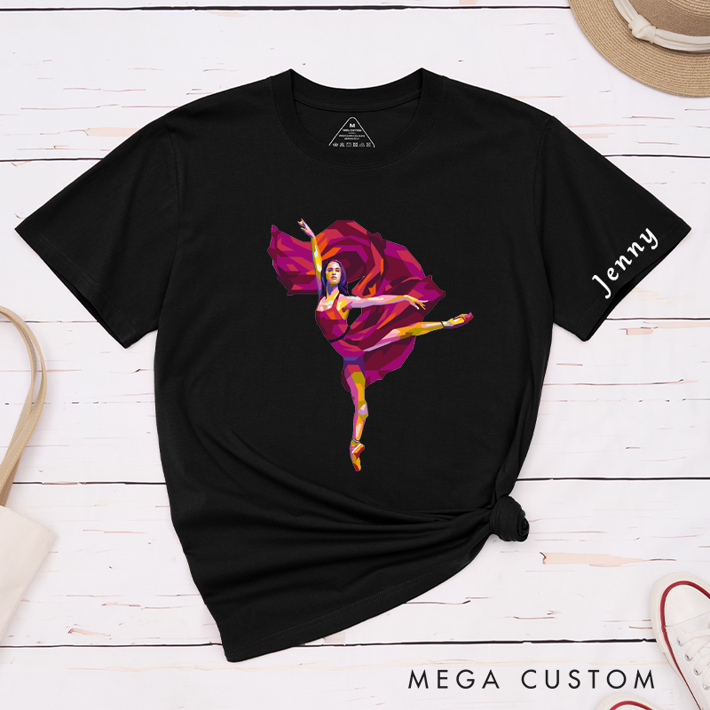 Personalized Artistic Ballet Dancer T-Shirt Custom Watercolor Design with Name Unique Gift for Dance Lovers Classic Apparel for Men and Women  