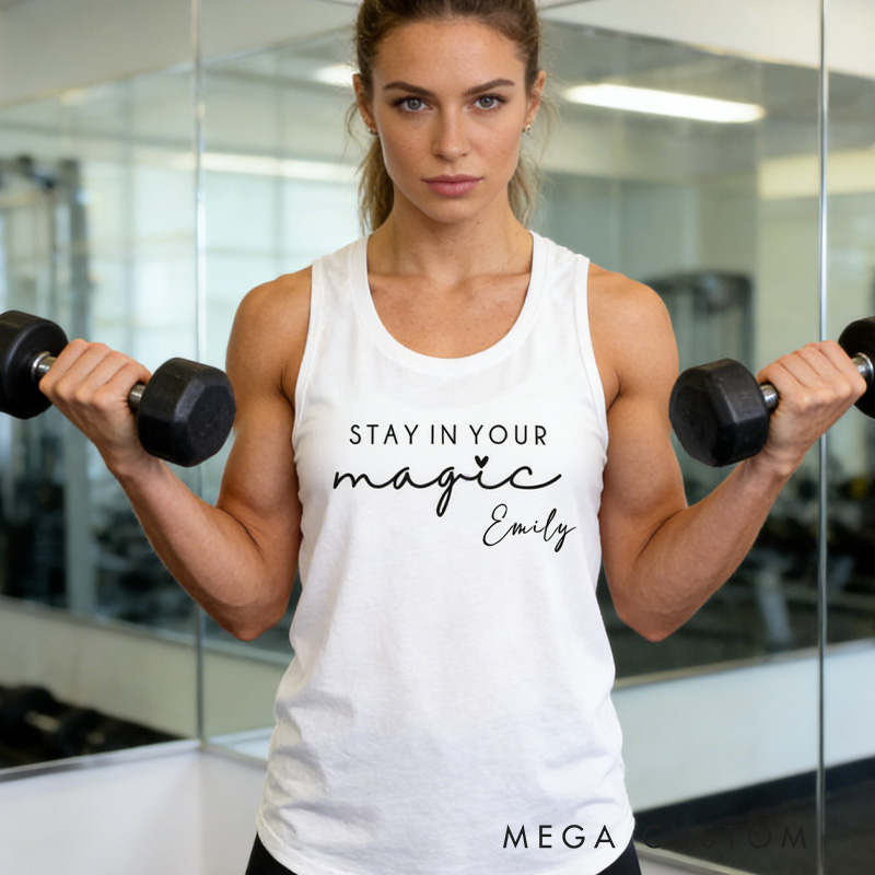 PersonalizedInhale Stay In Your Magic Muscle Tank Inspirational Workout Top for Gym Lover