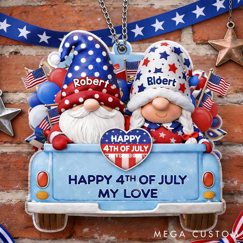 Personalized Gnome Couple Riding in a Car Acrylic Ornament Custom Independence Day Ornament St. Patrick’s Day Ornament Valentines Day Gift for Him Her