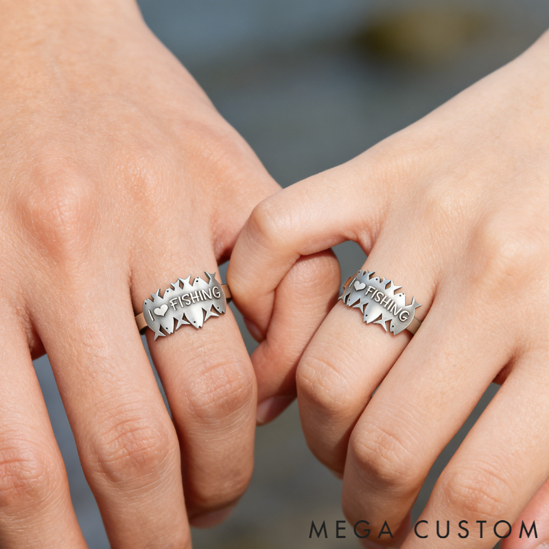 Personalized I Love Fishing & You Ring Engraved Romantic Gift for Anglers Fisherman's Surprise Present