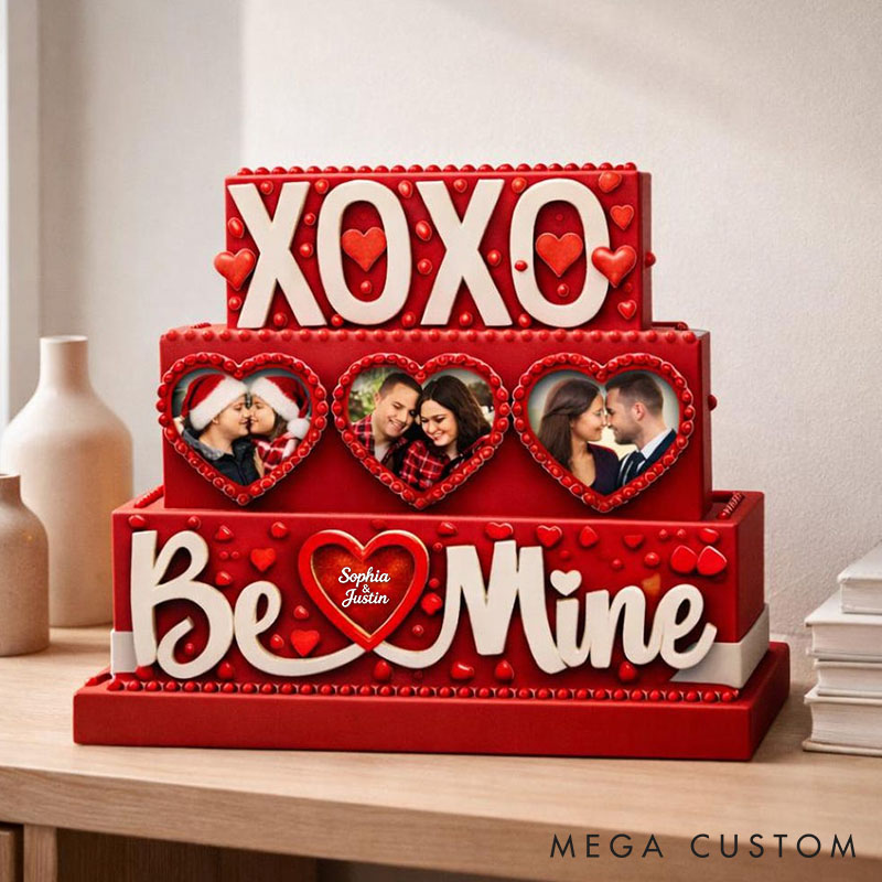 Personalized Valentine's Day XOXO Be Mine Photo Frame Custom Couple 3D Printed Red Photo Frame with Text Valentine's Day Anniversary Gift for Him Her