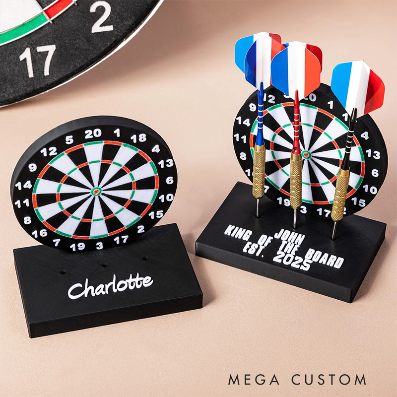 Personalized 3D Printed Dartboard Pattern Dart Holder with Text and Base for Holding 3 Darts Desk Decor Birthday Gift for Dart Lovers
