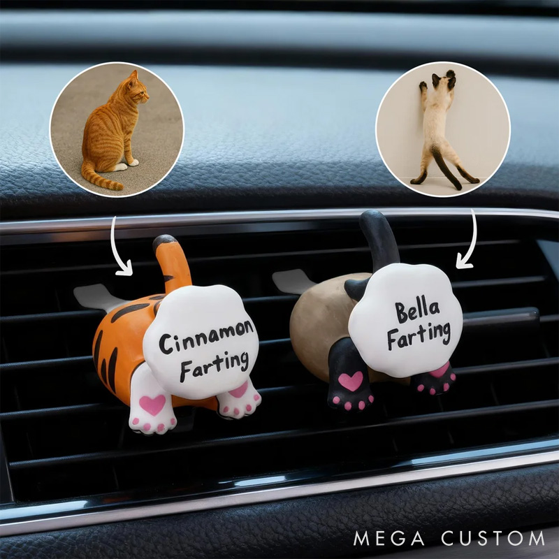 Personalized Cat Butt Gypsum Car Diffuser Vent Clip with Hand-Drawn Name Car Accessories Gift for Cat Lovers