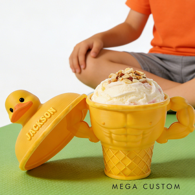 Personalized Funny Muscle Arm Duck Ice Cream Pint Holder 3D Printed Cozy with Spoon Slot Fitness Inspired Cozie Gym Gift Fuzzy Texture for Gym Lover