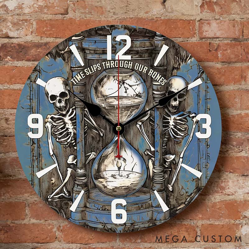 Personalized Skeleton Couple Time Slips Through Our Bone Wall Clock Custom Gothic Style Hourglass 3D Effect Wall Clock Anniversary Valentines Day Gift
