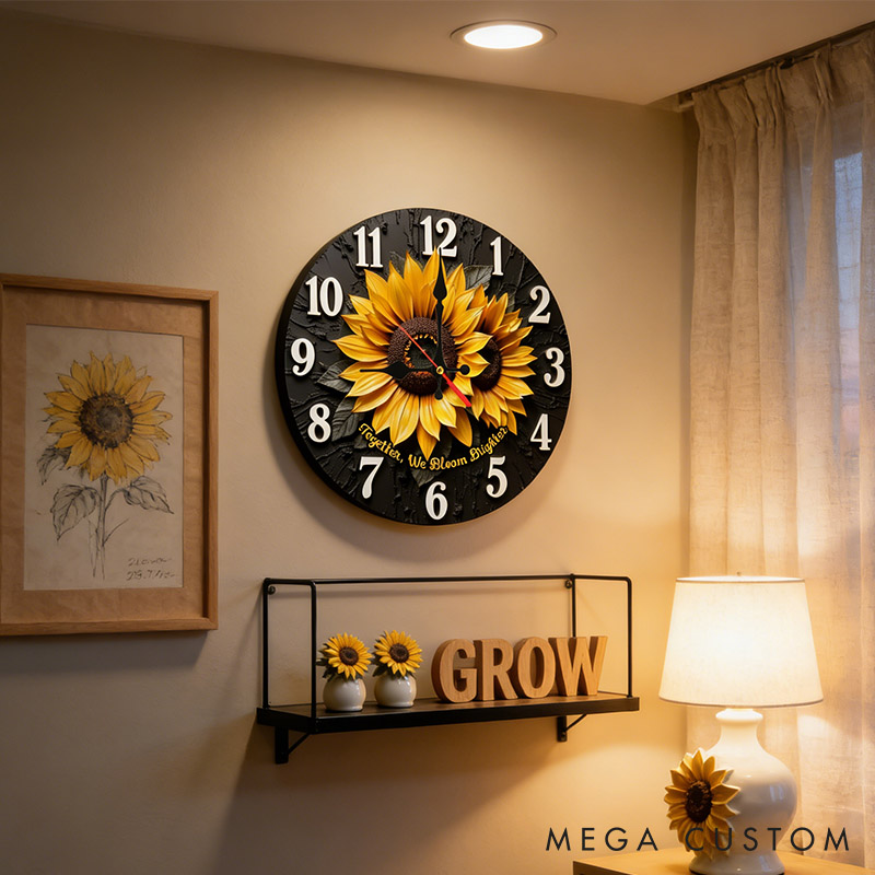 Personalized Couple Sunflower Together We Bloom Brighter Wall Clock Custom 3D Effect Wall Clock Anniversary Gift Valentine's Day Gift for Him Her