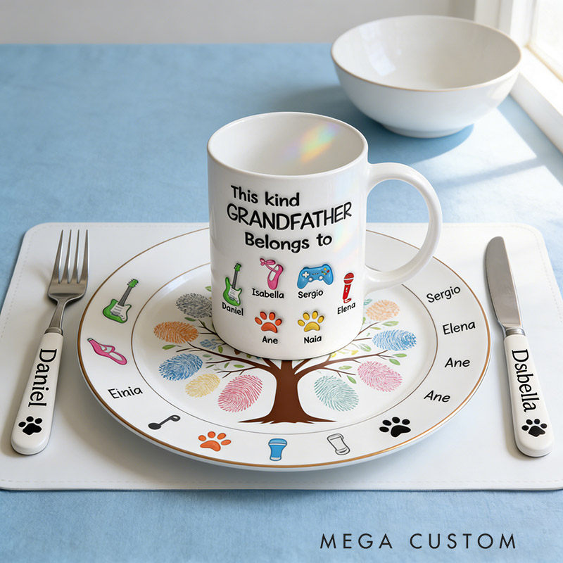 Personalized This Kind Grandfather Belongs To Mug Custom with Icons Name Text for Birthday Father's day Holiday