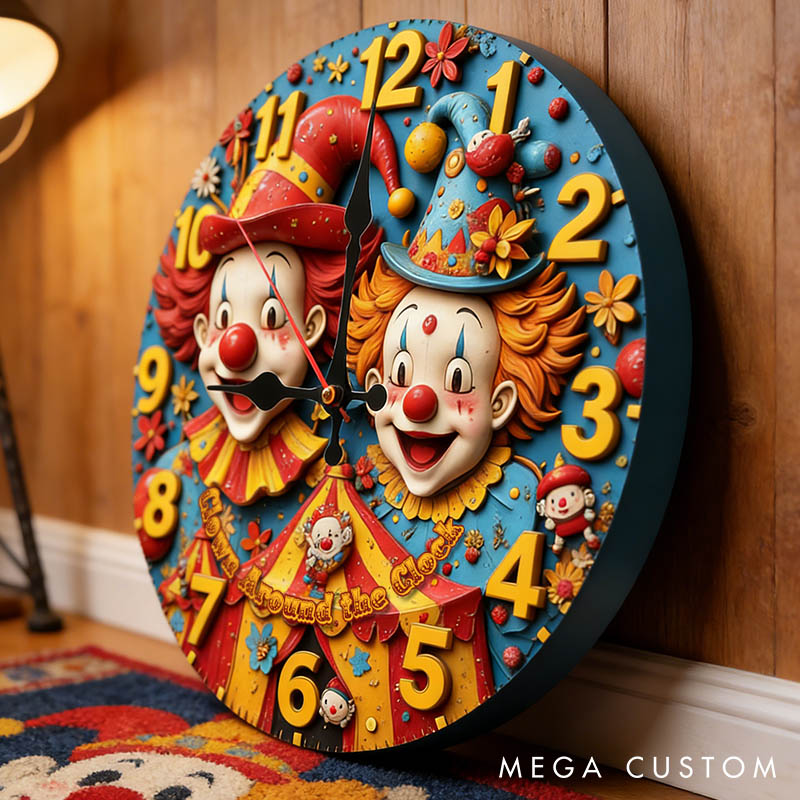 Personalized Couple Cheerful Clown Around the Clock Wall Clock Custom Vintage Circus Clown Wall Clock with Text Gift for Him Her Anniversary Gift