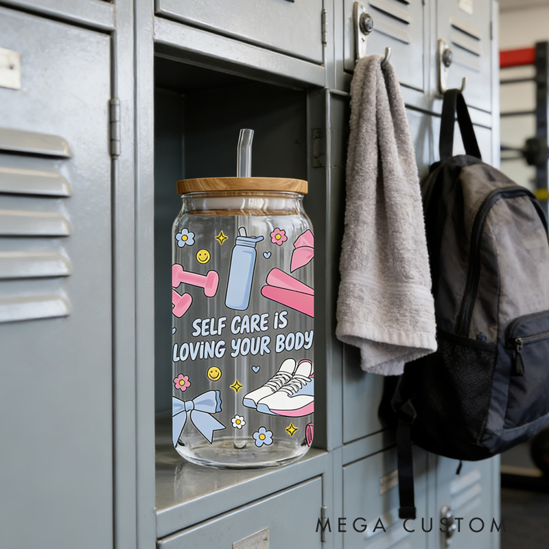 Personalized Gym Water Glasses Self Care Gym Girl Fitness Exercise Glass Gym Fuel Workout Motivational Glass Tumbler Birthday Gift for Gym Lover 