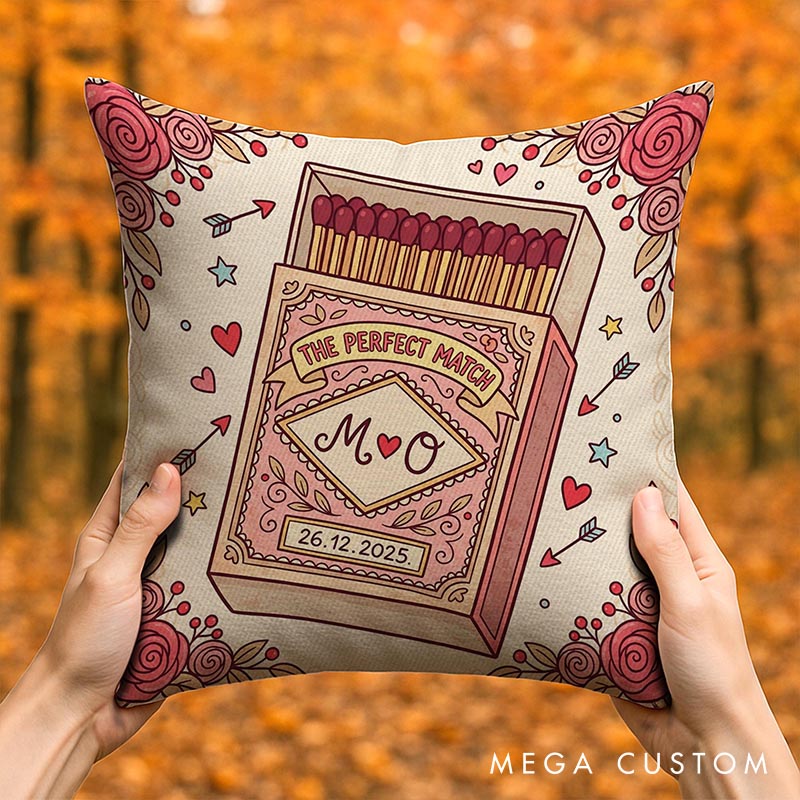 Personalized The Perfect Match Pillow Romantic Matchbox Design Couple Pillow Valentine's Gift Throw Pillow for Wife Anniversary Gift