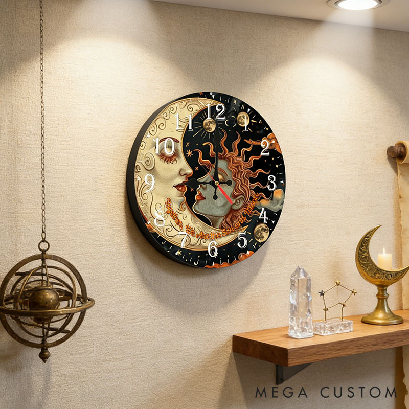 Personalized Couple Together We Are the Sun and Moon Wall Clock Custom Cosmic Sun and Moon Wall Clock Anniversary Valentines Day Gift for Him Her