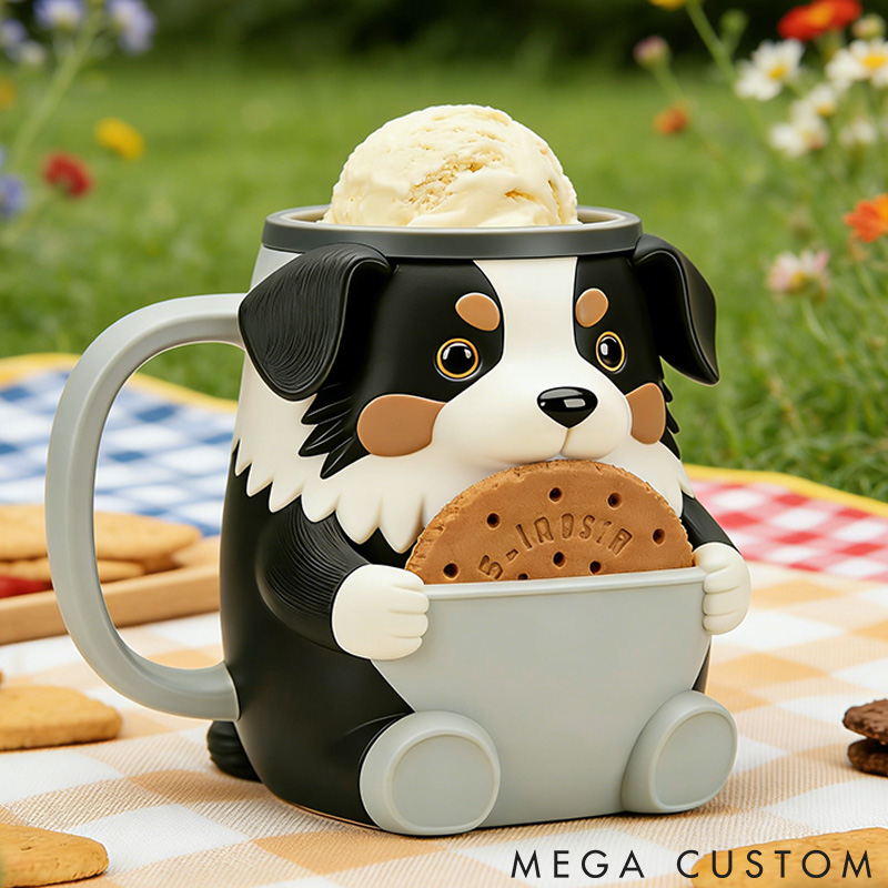 Personalized Dog Lover Border Collie Ice Cream Pint Holder 3D Printed with Spoon Slots & Snack Drawer for Dog Lover
