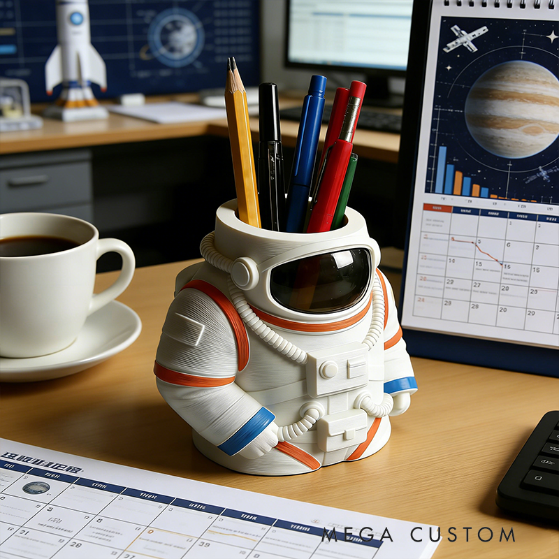 Astronaut 3D Printed Pen Holder - Space-Themed Desk Organizer for Stationery, Cute Decorative Storage Container