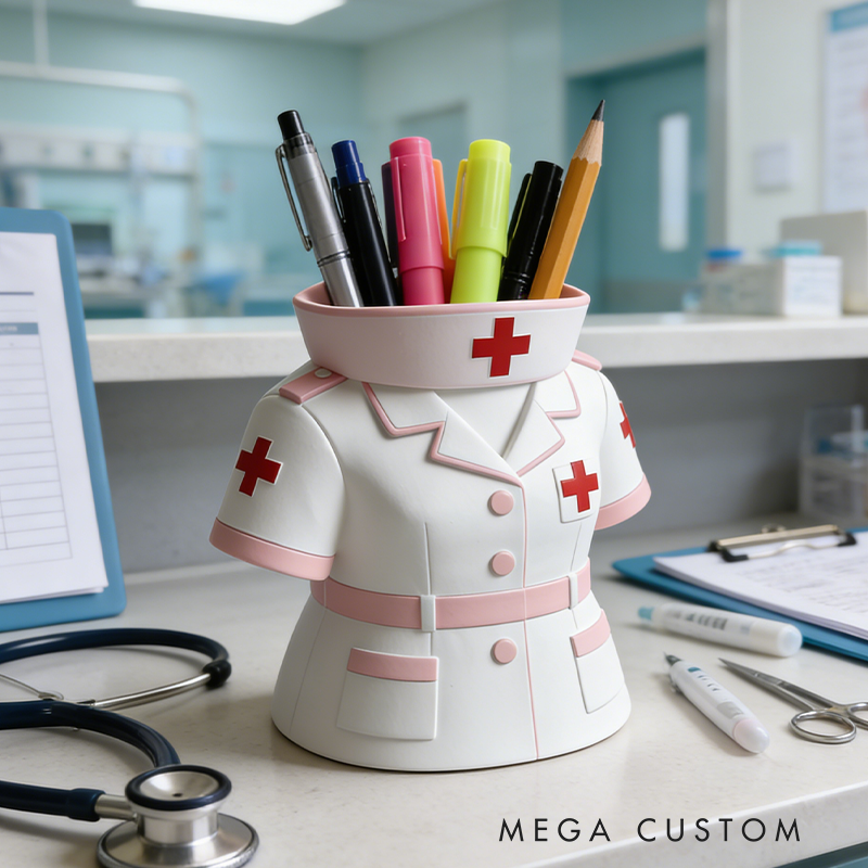 Nurse Uniform 3D Printed Pen Holder - Medical-Themed Desk Organizer for Stationery & Decor