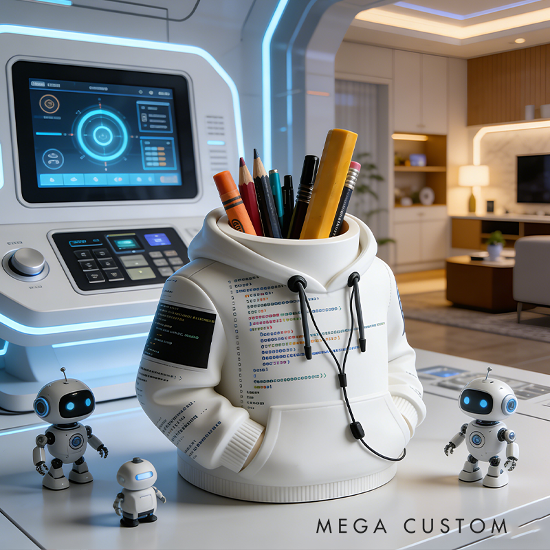 Hoodie-Style 3D Printed Pen Holder - Tech-Inspired Desk Organizer for Stationery