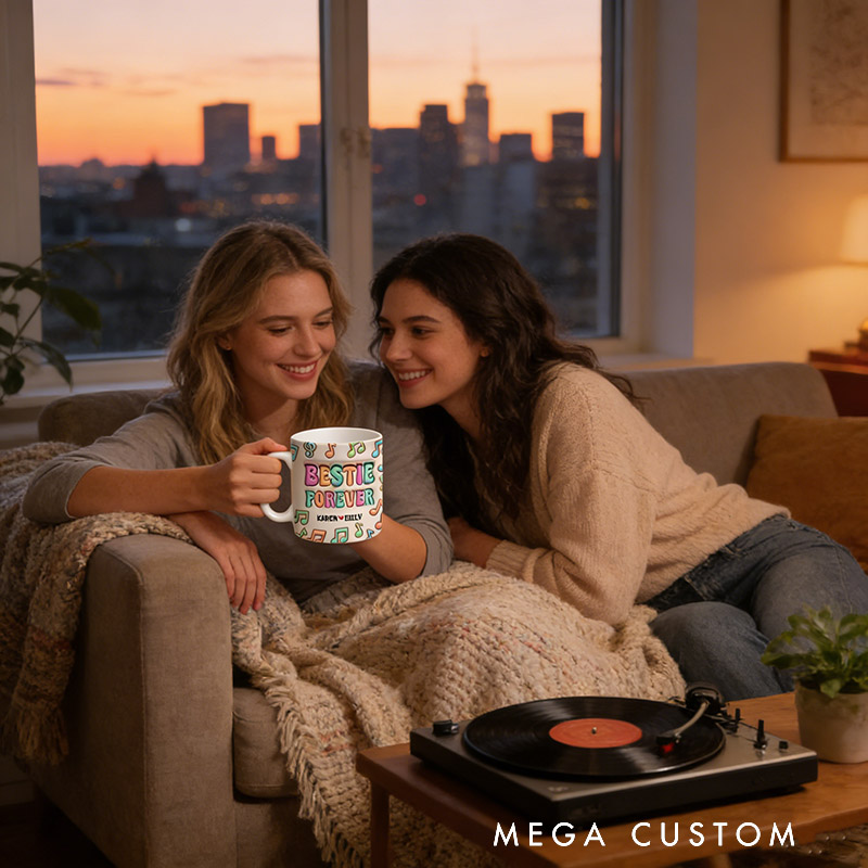 Personalized Mugs for Besties and Sisters Customizable Icons and Names Perfect Gift for Closest Friends Besties Sisters Music Lovers for Birthday Holiday