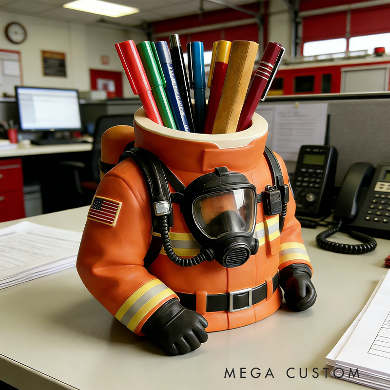 Firefighter Gear 3D Printed Pen Holder - Hero-Themed Desk Storage Organizer