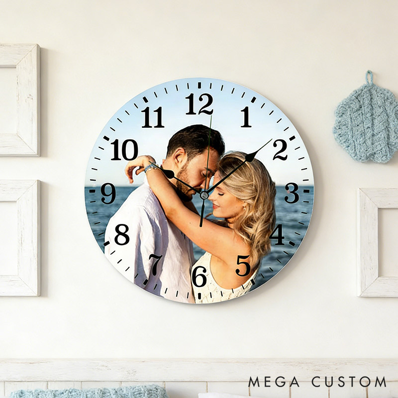 Personalized Couple Photo Portrait Wall Clock Custom Newlyweds Wall Clock with Couple Own Picture Anniversary Gift Valentines Day Gift for Him Her