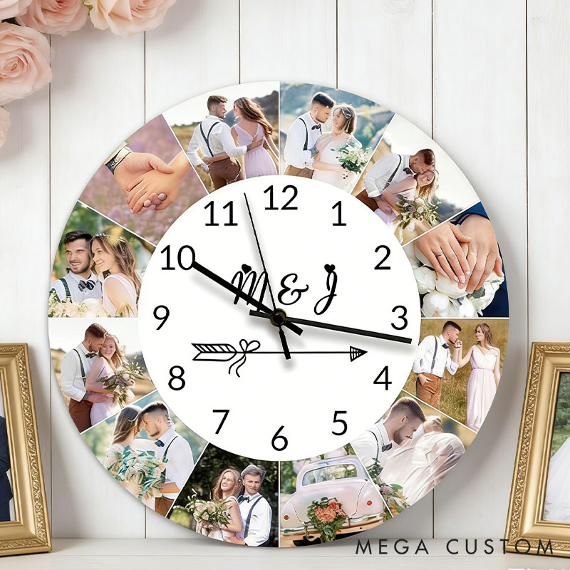 Personalized Couple Photo Portrait Wall Clock Custom Newlyweds Wedding Wall Clock with Couple Own Picture Anniversary Valentines Day Gift for Him Her