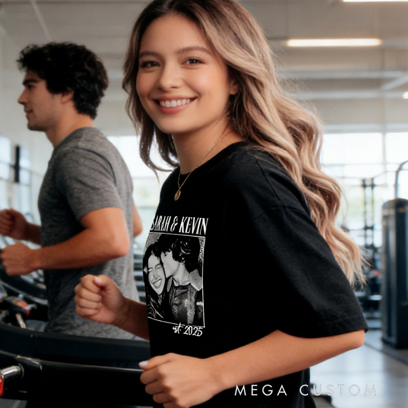 Personalized Weightlifting Couple Classic T-Shirt  Couple Shirt Custom Photo Engagement Comfort Colors Shirt Vintage Couple Picture Shirt for Gym Lover
