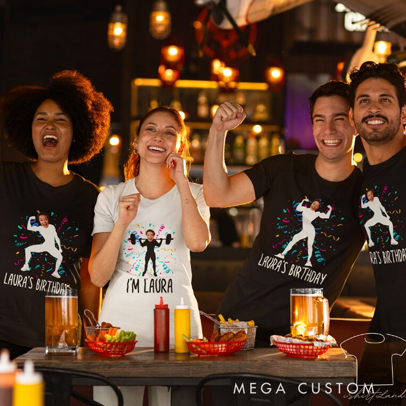 Personalized Washed T-Shirts Fitness Couple Group Fitness Photo Tee Funny Custom Face with Name T-Shirt for Gym Lovers