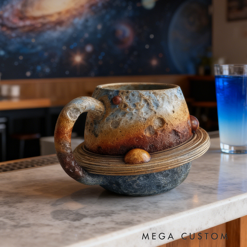 Saturn Resin Mug - Ringed Planet 3D Textured Space Coffee Cup