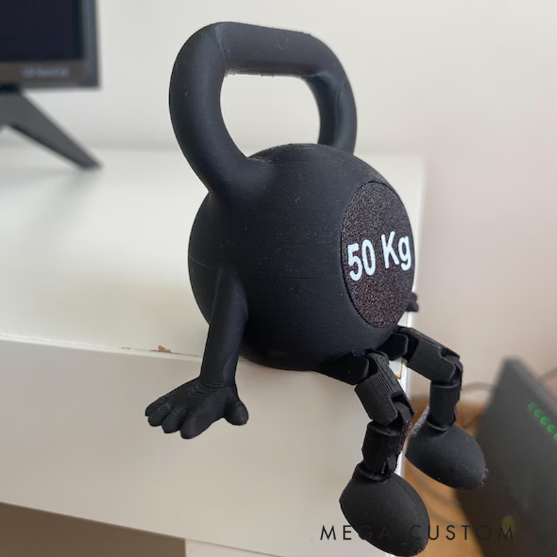 Personalized 3D Printed Kettlebell Desk Decor with Articulated Legs Fitness Gym Miniature Figurine Gift for Friends Gym Rat Gym Lovers