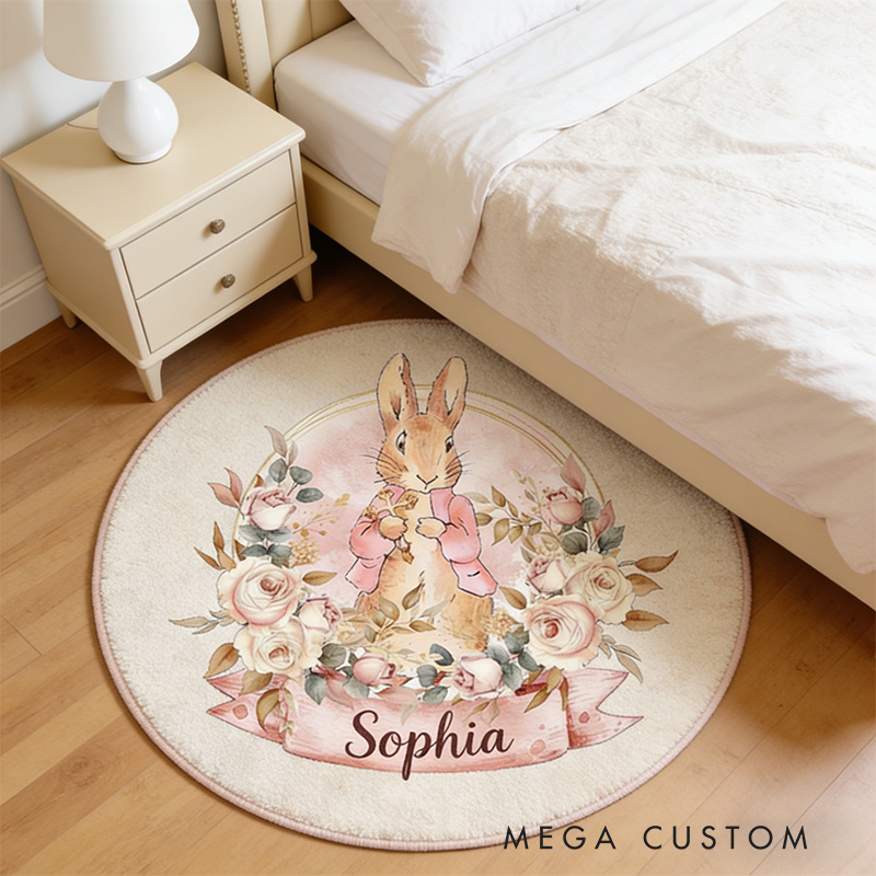 Personalize Cute Rabbit Cross Rug with Custom Name Room Decor Religious Rug Christian Gift Easter Gift for Kids