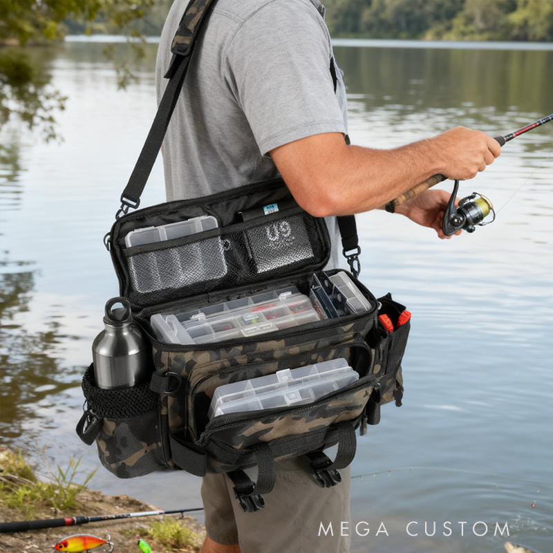 Personalized Camouflage Fishing Tackle Bag - Multi-Functional Gear Organizer with Lure & Tool Storage