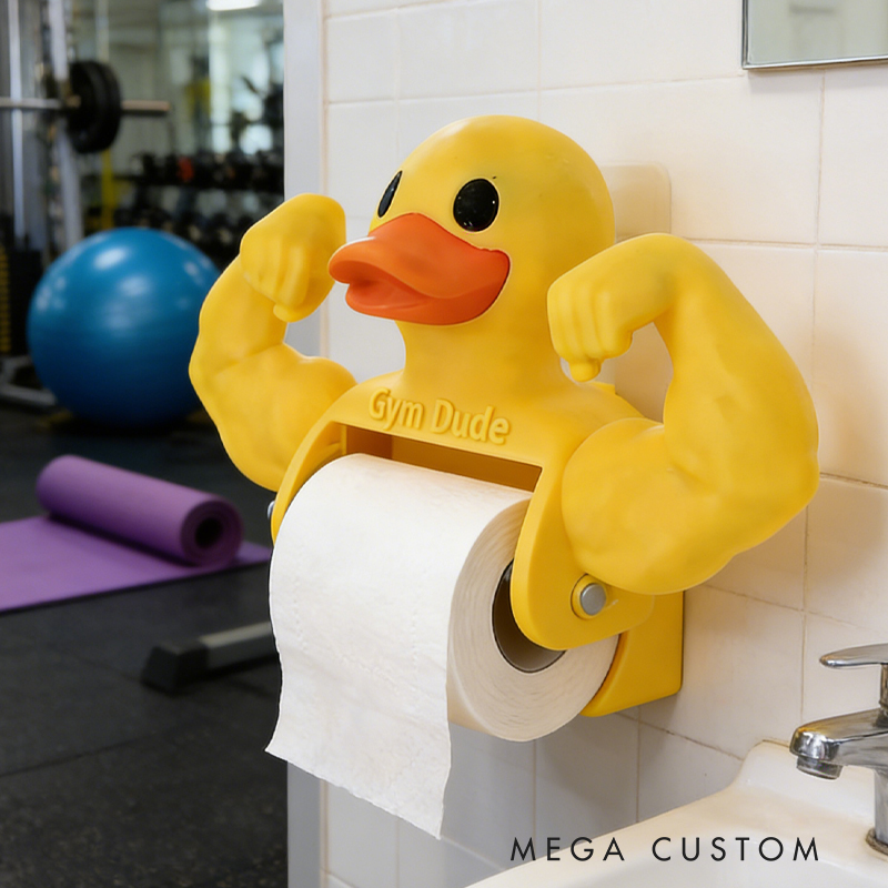 Personalized 3D Printed Funny Muscle Duck Toilet Paper Holder Weightlifter Design Funny Bathroom Decor Funny Bathroom Decor Gym Themed Fitness Inspired
