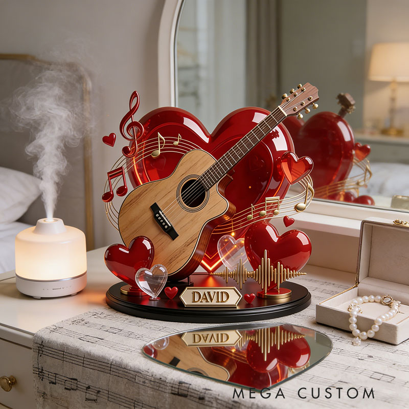 Personalized Heart-Shaped Guitar Desktop Figurine for Music Lovers Acrylic Plaque Gift for Room Music Studio
