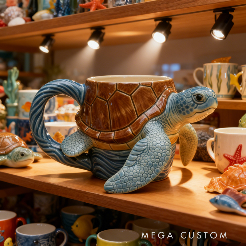 Ceramic Sea Turtle Mug - 3D Sculpted Ocean-Themed Coffee Cup for Beach Lovers