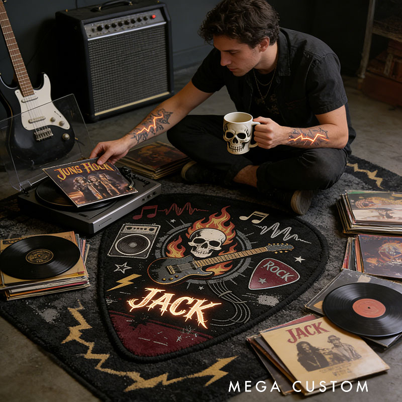 Personalized Punk Guitar Pick Rug with Your Style and Name for Guitarist Unique Decorative Carpet for Room and Music Studio