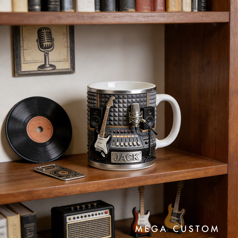 Personalized Music Studio Themed Electric Guitar Mug Custom Style and Name for Music Lovers for Room Music Studio