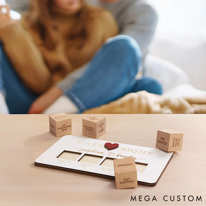 Personalized Couple 5 Pcs Wooden Date Night Dice Valentine's Day Gift for Husband Wife Boyfriend Girlfriend Date Night Ideas