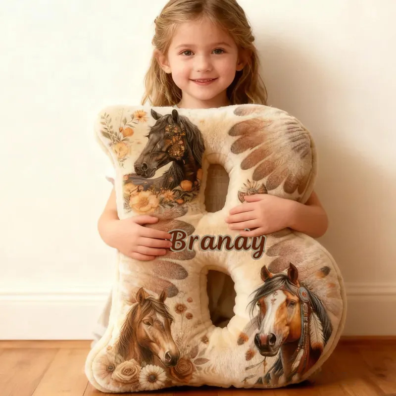 Personalized Equestrian Riding Chief Feather Letter Pillow Horse Custom Name Festive Flower Decor with French Countryside Gifts for Family Graphic 3D Print Riding Equestrian Lovers