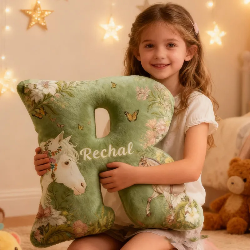 Personalized Equestrian Riding Floral Letter Pillow Floral Horse Custom Name Festive Flower Decor with French Countryside Gifts for Family Graphic 3D Print Riding Equestrian Lovers