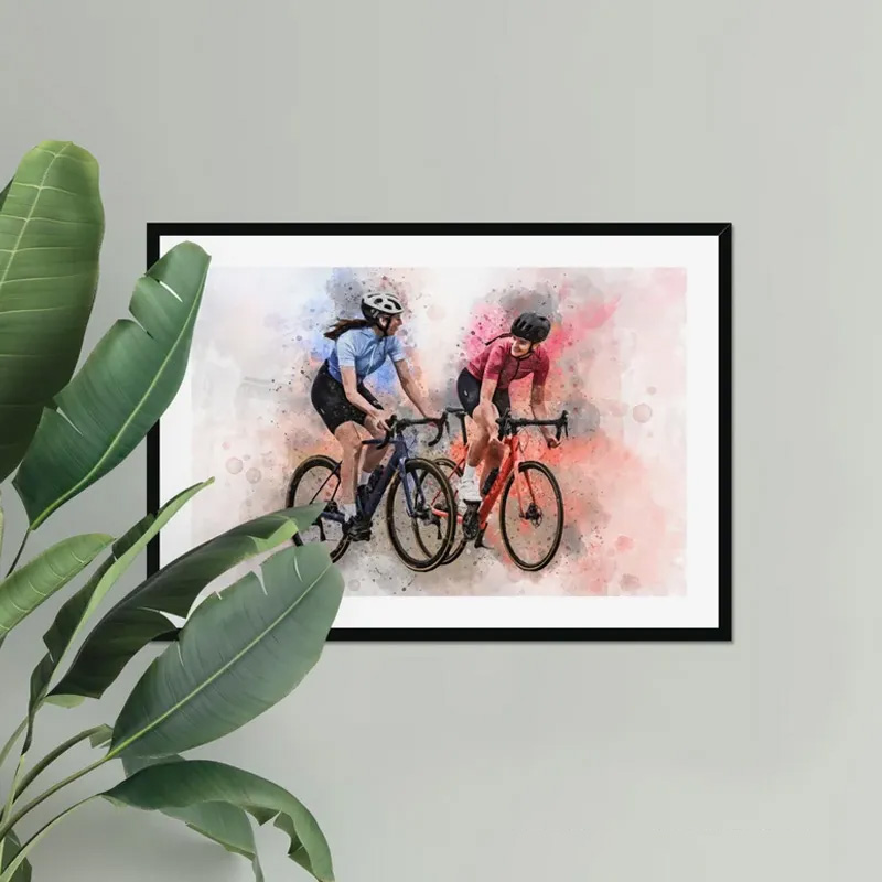 Personalized Bicycle Cartoon Portrait Watercolour Cyclist Gift Idea Cycling Present for Him