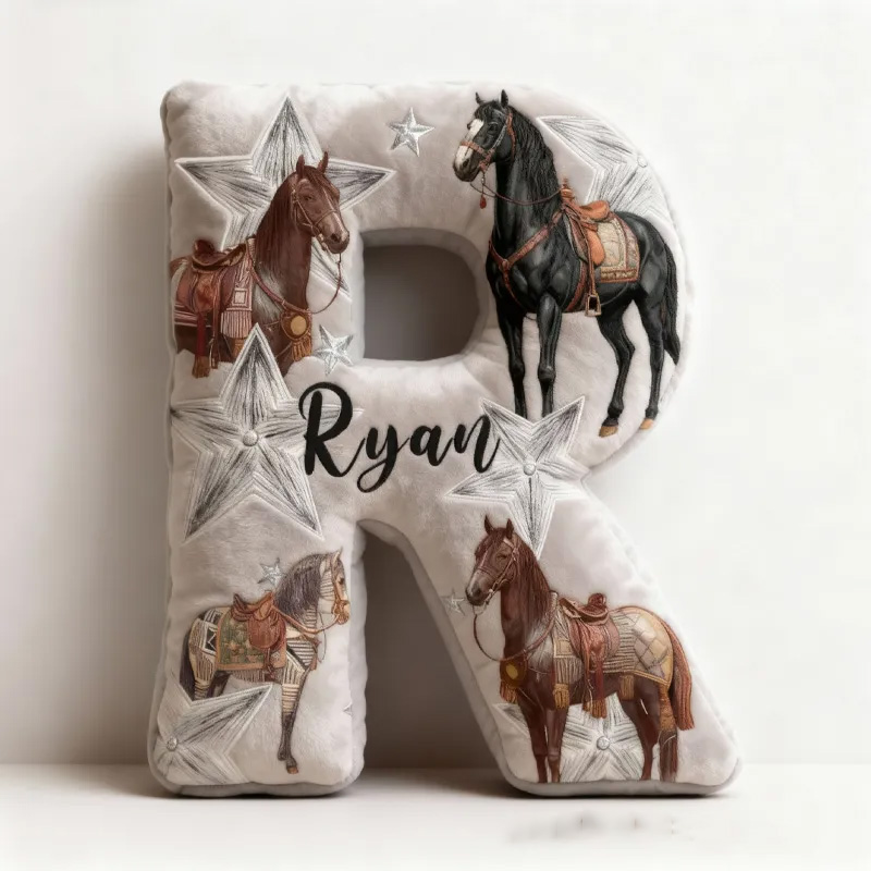 Personalized Riding Equestrian Star Letter Pillow Horse Custom Name Festive Decor with French Countryside Gifts for Family Graphic 3D Print for Riding Lovers Equestrian Lovers