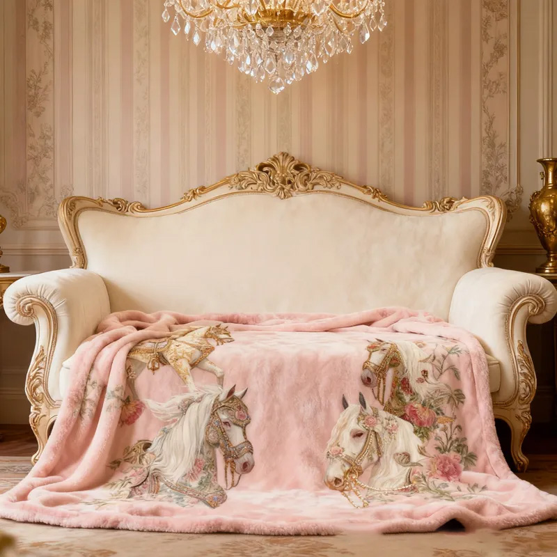 Personalized Riding Floral Blanket Floral Horse Custom Name Festive Flower Decor with French Countryside Gifts Family Blanket for Riding Lovers Equestrian Lovers