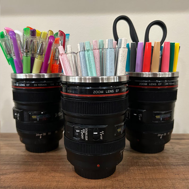Personalized Camera Lens Pen Holder Gift for Photographer Desk Organizer for Photography Lover Office Pencil Cup Photography Accessories
