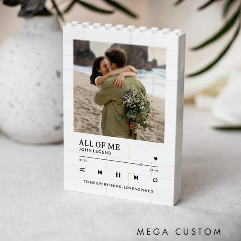 Personalized Wedding Music Gift for Couple All My Love Photo Building Block Keepsake Valentine's Day Anniversary Christmas Present Romantic Song Memory