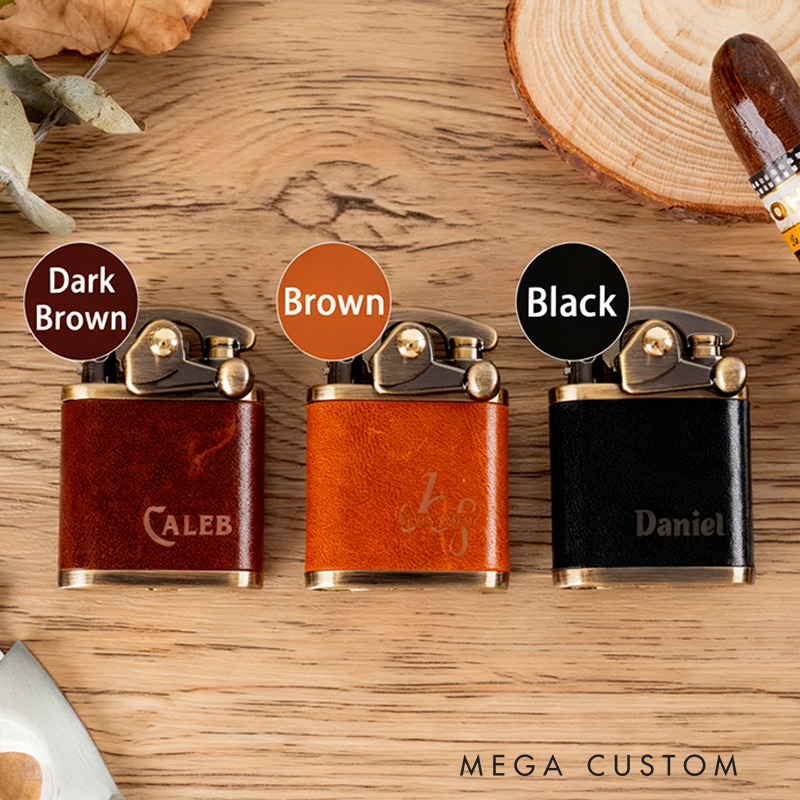 Personalized Engraved Leather Lighter for Men Groomsmen Wedding Valentine’s Day Gift for Boyfriend Dad Gift Anniversary Gift for Him