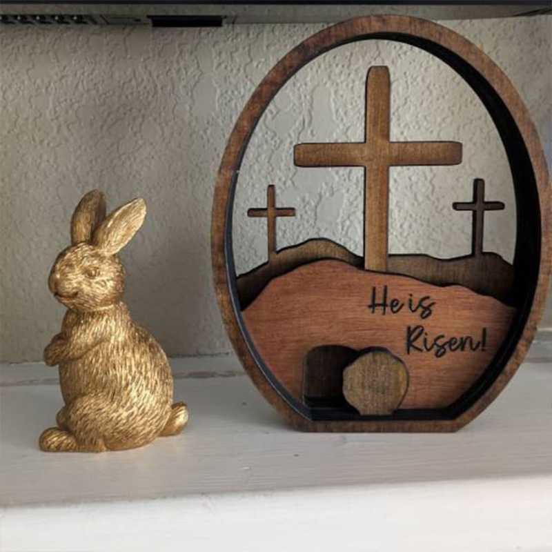 Personalized He is Risen Empty Tomb Scene Wood Egg with Custom Text Easter Decor Resurrection Scene Gift Religious Gift Easter Gift 