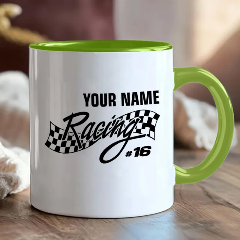 Personalized Racing Mug with Name and Checkered Flag for Outdoor Adventures Riding Cycling Biking Enthusiasts