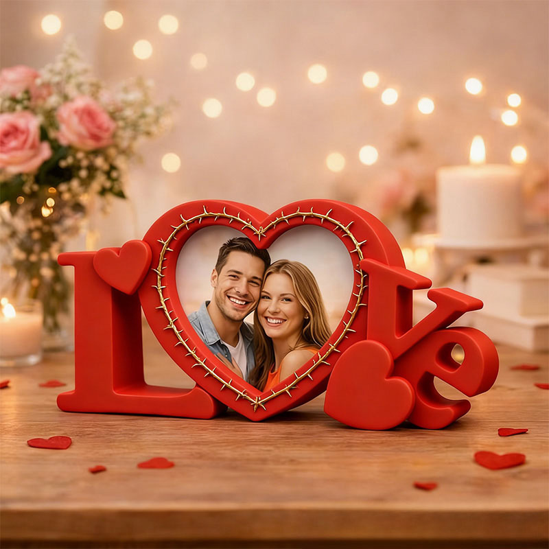 Personalized 3D Printable LOVE Photo Frame with Custom Names Wedding & Home Decor Anniversary Gift Valentines Day Gift Heart Picture Gift for Couples