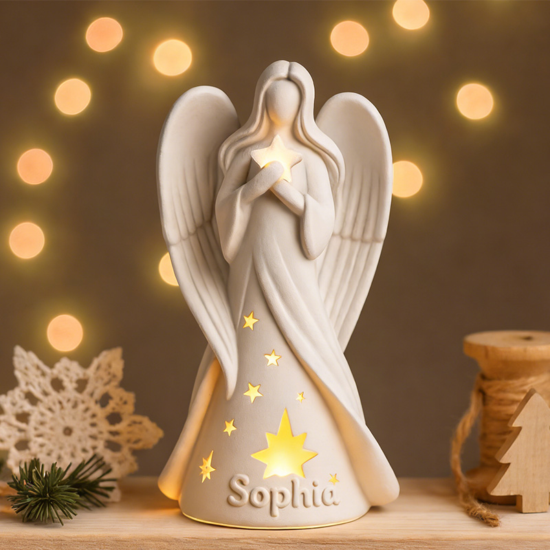 Personalized 3D Printed Christmas Guardian Angel Candle Holder with Custom Name Religious Home Decor Spiritual Gift Prayer Space Gift for Christians